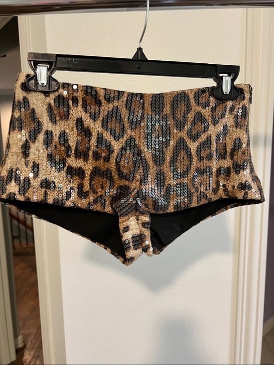 Edikted Pants - Edikted Leopard Sequin Women's Shorts - Tan, Brown, Black size small